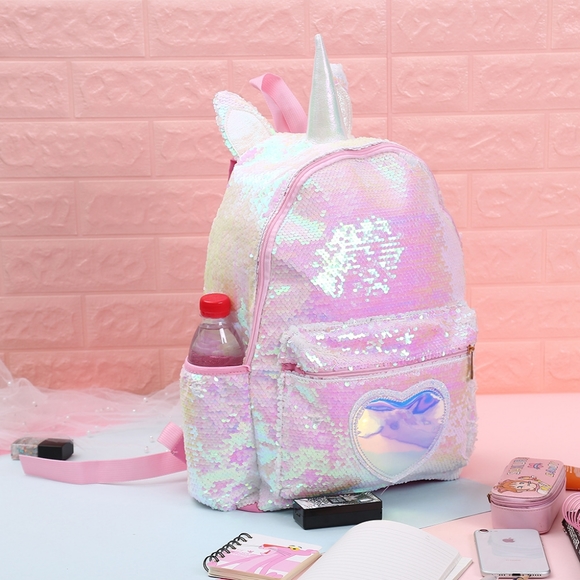 NWT UNBRANDED Sequin Unicorn Toddler Princess Backpack Bag - Picture 6 of 8